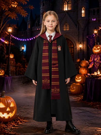 Kids Wizard Robe Costume Set, Hooded Long Cloak with Tie and Scarf Costume Capes detail 2