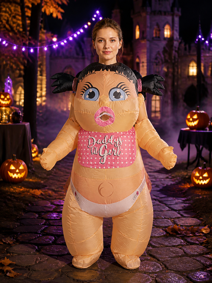Unisex Inflatable Baby Doll Costume with Twin Pigtails and Polka Dots for Costumes detail 2