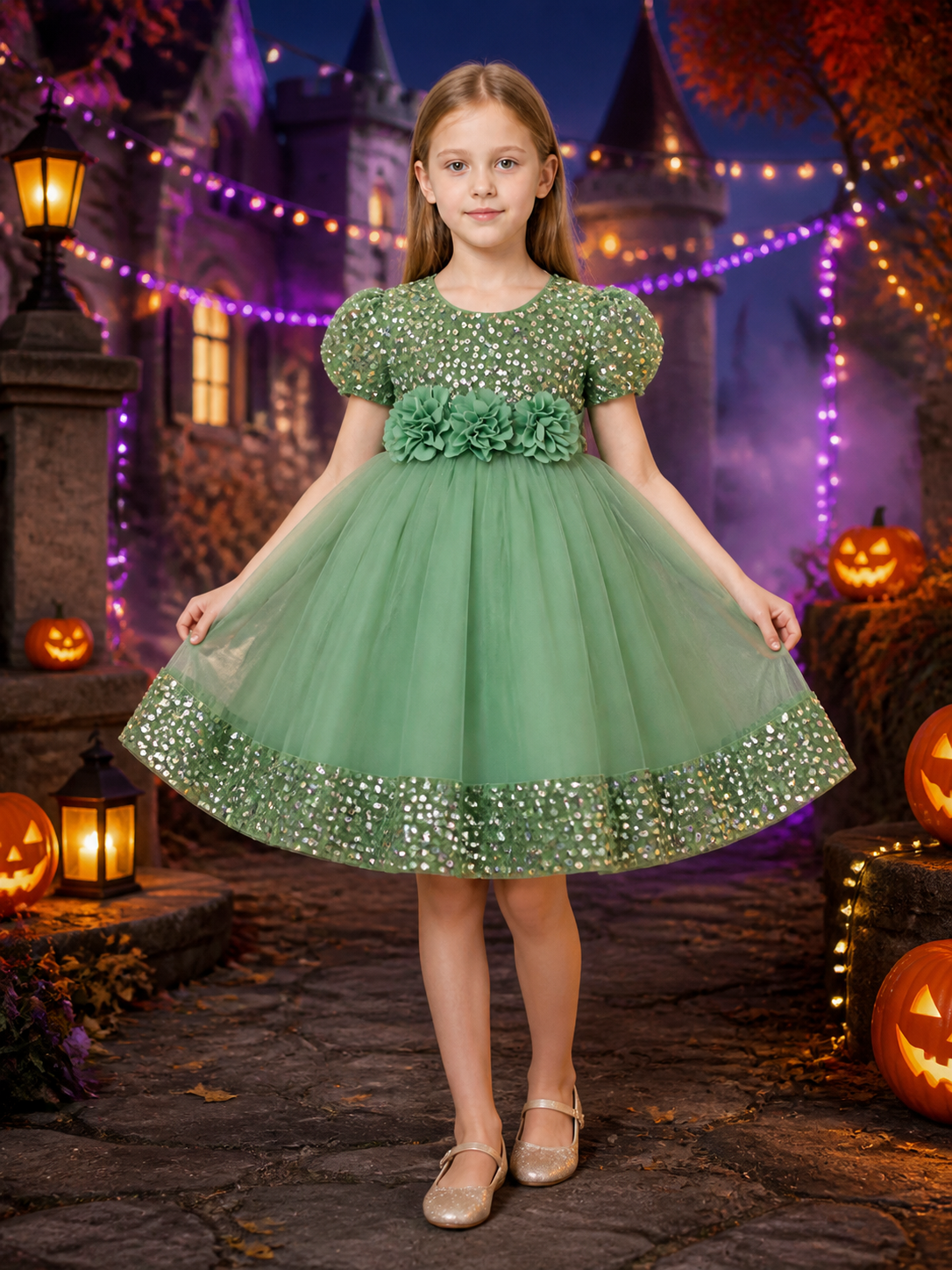 Baby Girls' Princess Dress with Sequins, Layered Tulle Skirt and 3D Flowers Costume Dresses detail 2