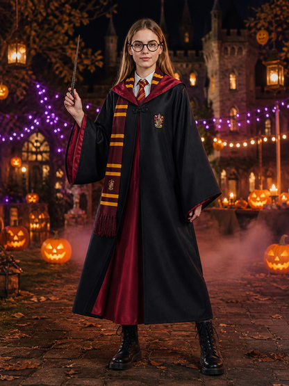 Academy-Style Wizard Robe Costume Set with Tie, Scarf, Wand and Glasses Costume Accessories detail 2