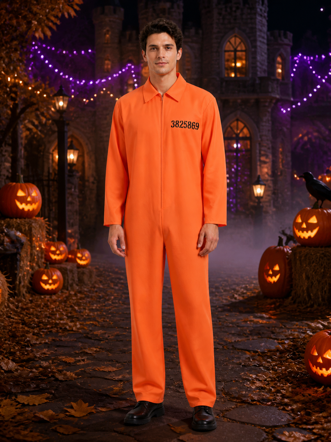 Orange Prison Jumpsuit Costume for Halloween with Zip-Front and Number Print Costumes detail 2