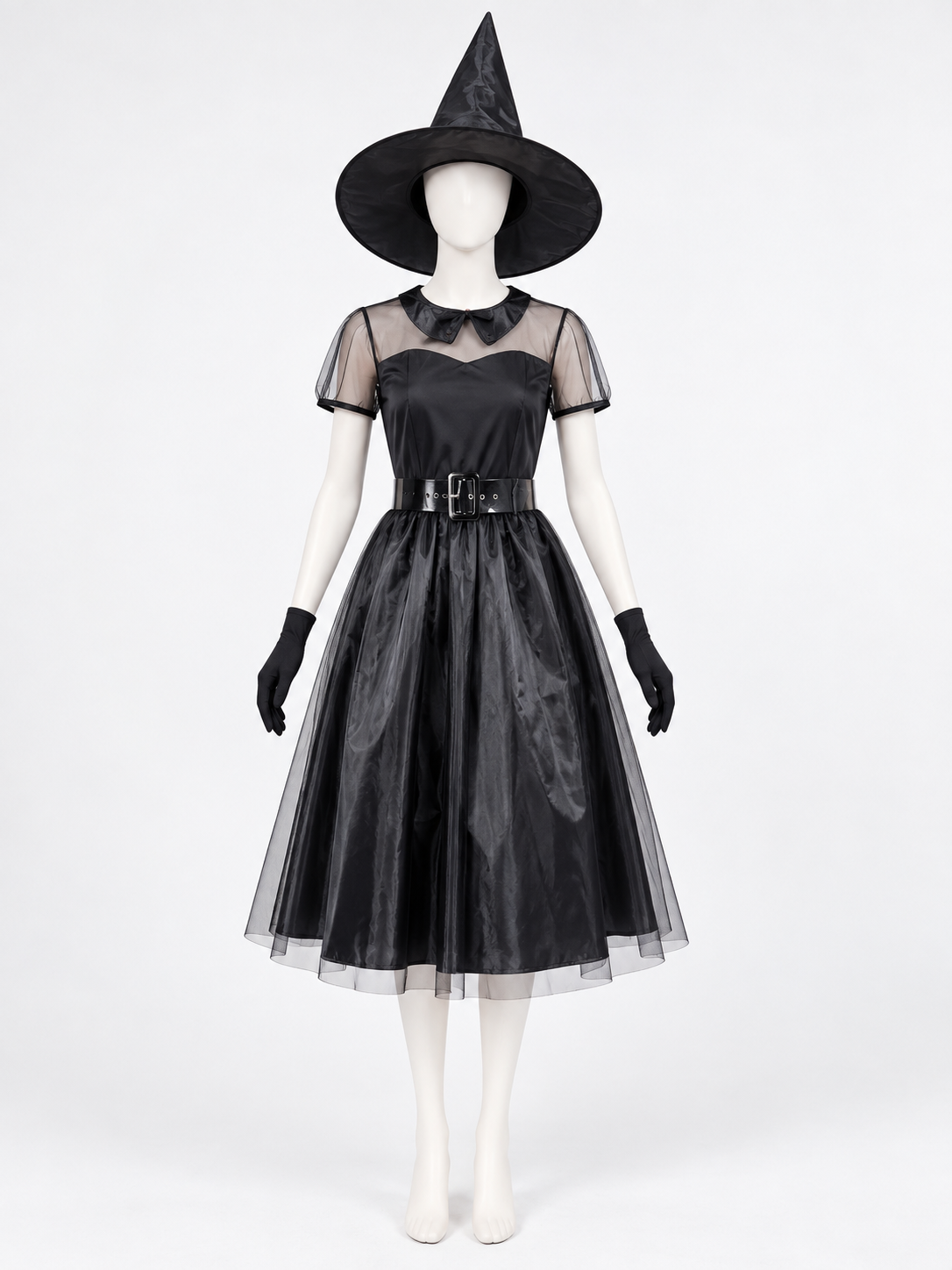 Black Witch Costume with Dress, Hat, Belt and Gloves