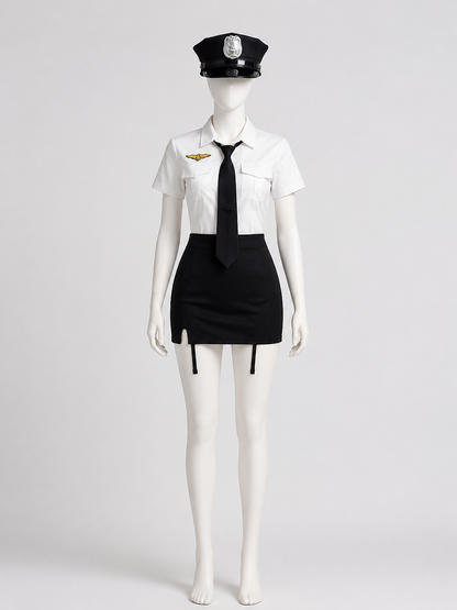 Women's Sexy Police Costume Set - White & Black Uniform with Hat and Gloves Costume Headwear detail 2