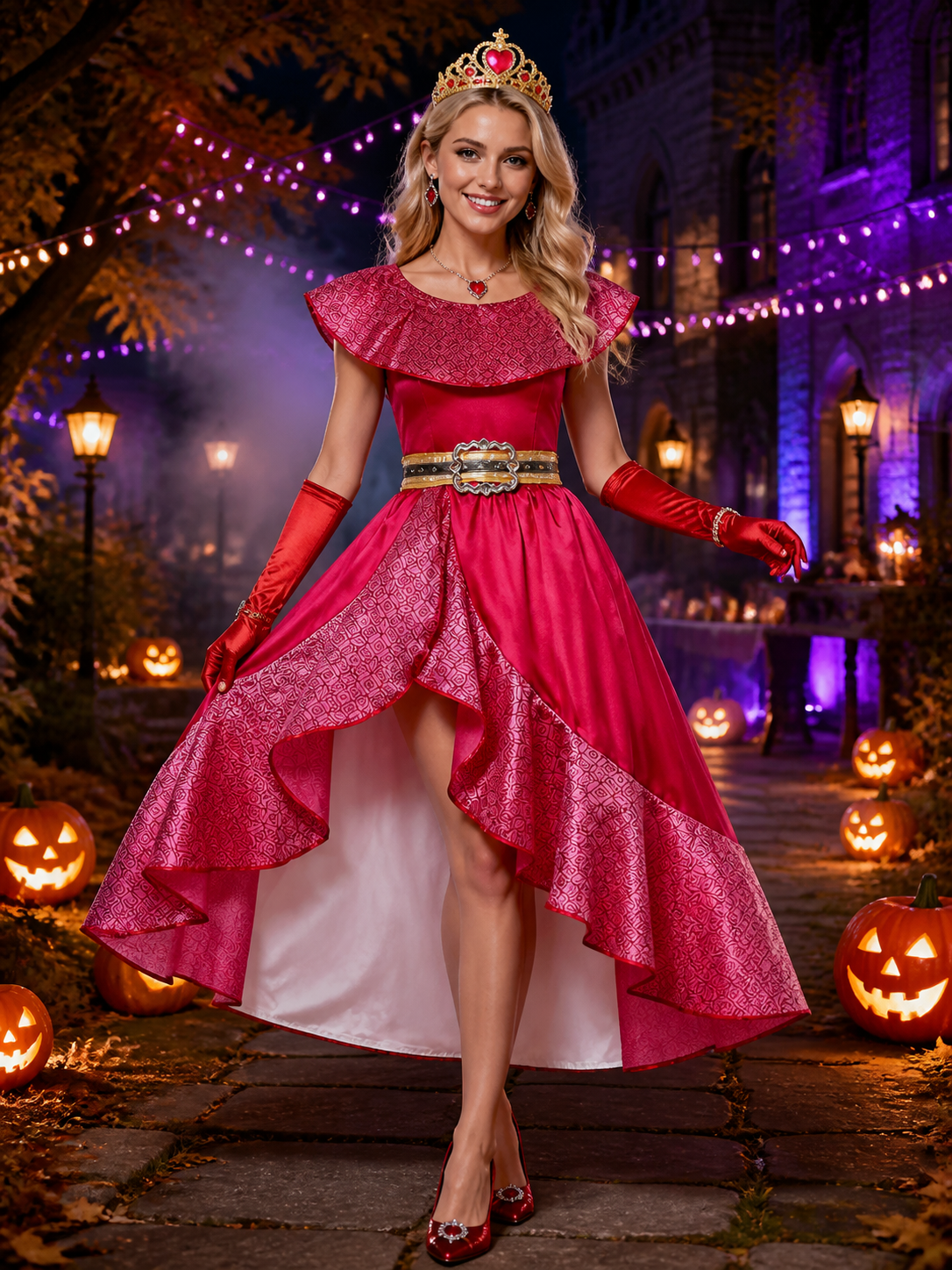 Girls Princess Elena Halloween Costume Set, Pink Heart Decoration Dress with Costume Dresses detail 2