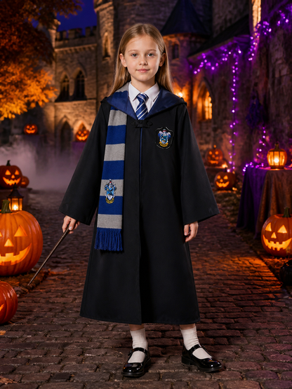 Wizard Robe Costume Set with Striped Scarf and Tie, Emblem Costumes detail 2