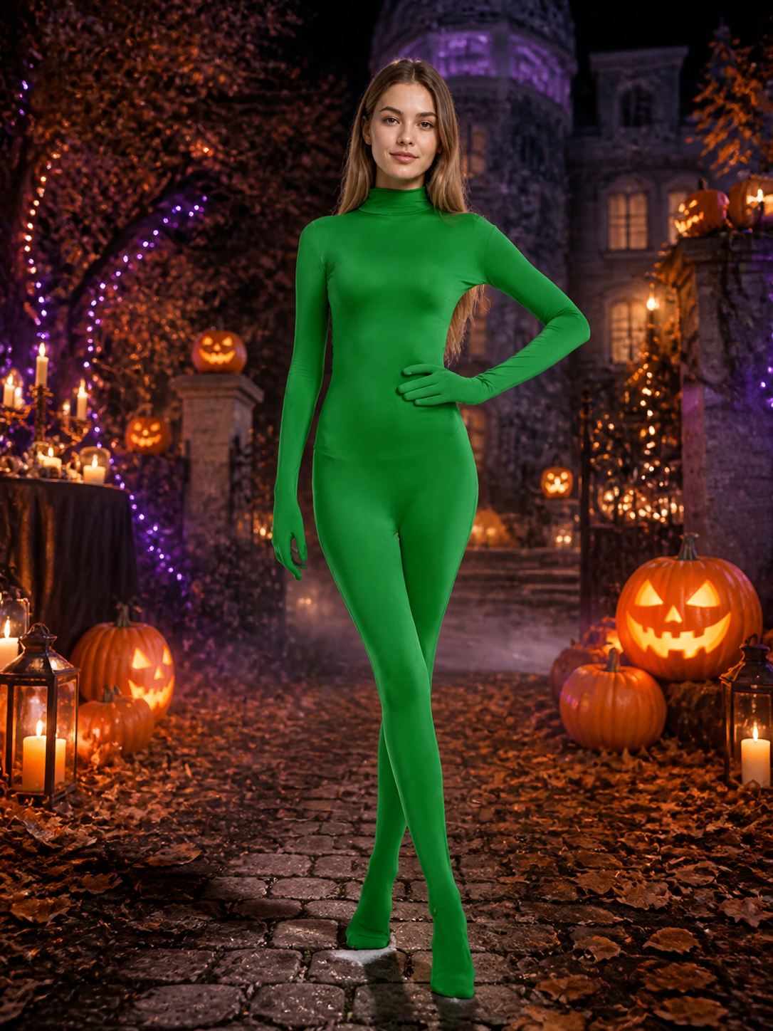 Green Full-Body Costume Jumpsuit With Integrated Hands And Feet Costumes detail 2