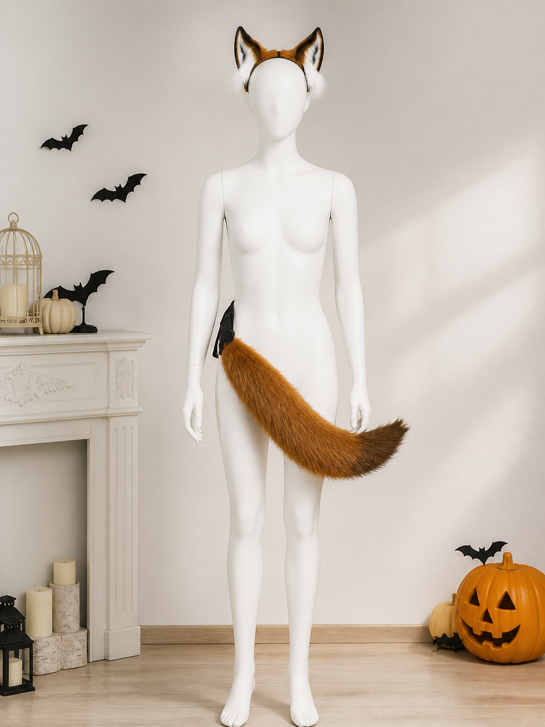 Unisex Fox Costume Set with Ear Headband and Bendable Tail, Orange Brown Costume Headwear detail 2