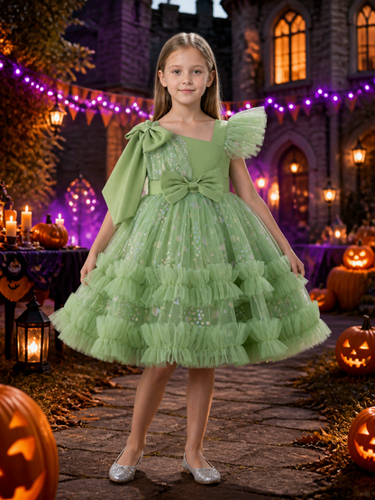 Toddler Girls' Princess Dress, Sparkly Tulle Ruffle Gown With Bow Details Costume Dresses detail 2