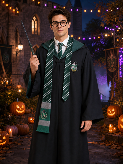 Slytherin Wizard Costume, Hooded Cloak for Cosplay