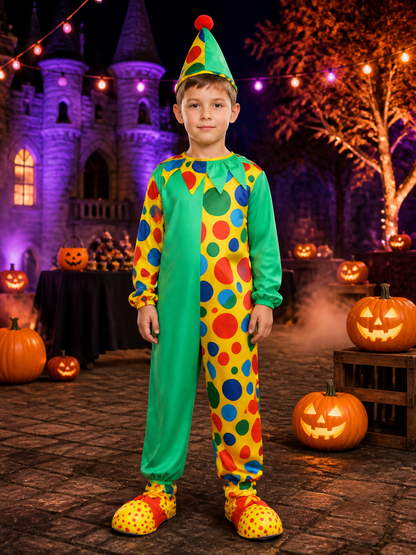 Kids' Clown Bodysuit Costume Set with Pointed Hat, Multicolor Polka Dot Design Costume Headwear detail 2