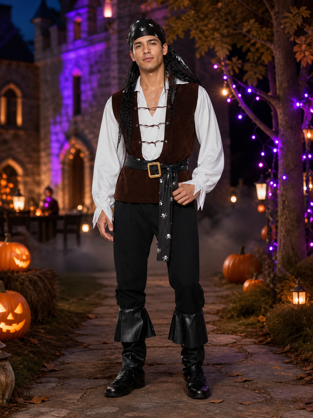 Retro Velvet Pirate Costume for Halloween Cosplay Costumes detail 2