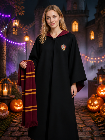 Children's Hooded Wizard Robe Costume Set with Striped Scarf Costumes detail 2