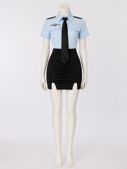 Women's Sexy Police Costume Set with Short Sleeve Top, Tie, and High Waist Skirt Costumes detail 2