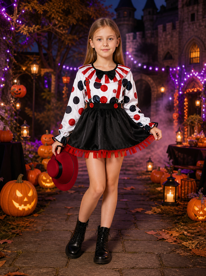 Women's Clown Costume Set with Striped Top and Polkadot Skirt, Jester Hat for Costume Headwear detail 2