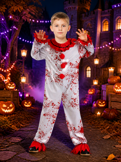 Kids' Scary Clown Bodysuit Costume with Red Ruffles, Halloween Outfit Costumes detail 2