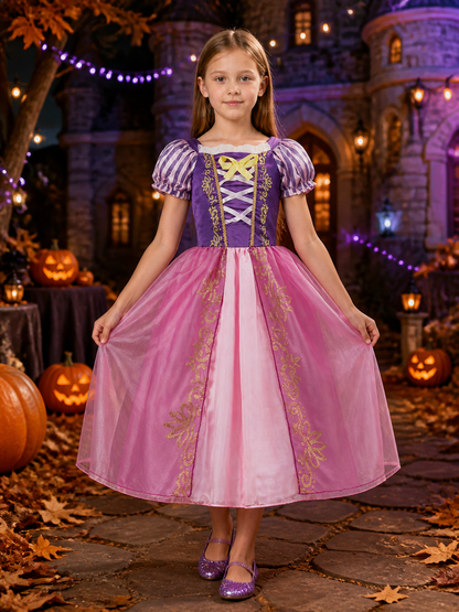 Little Girls' Rapunzel Cinderella Princess Halloween Costume Dress, Purple Pink