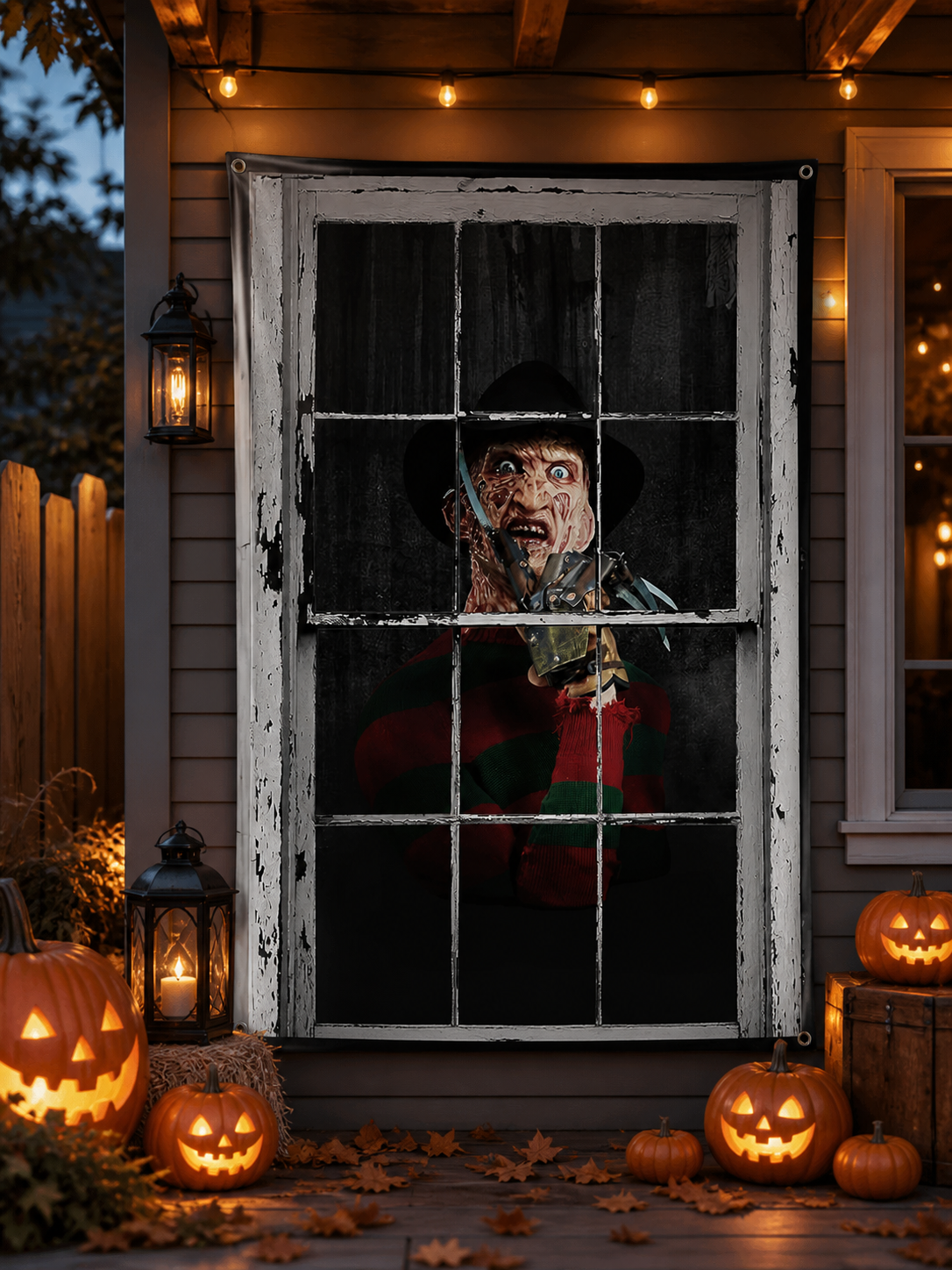 1pc Halloween Wall Decor Backdrop, Scary Character with Metal Claws and Pumpkin Holiday Decorations detail