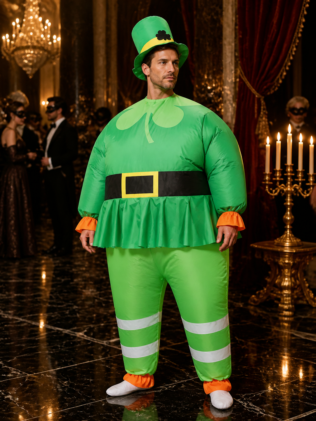 Inflatable Leprechaun Costume Set For Halloween - Includes Hat & Shoe Covers Costume Headwear detail