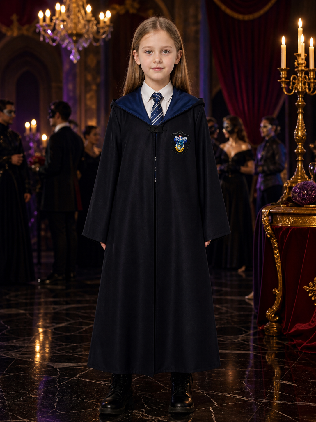 Kids Wizard Robe Costume Set with Tie - Blue Striped Halloween Outfit Costumes detail