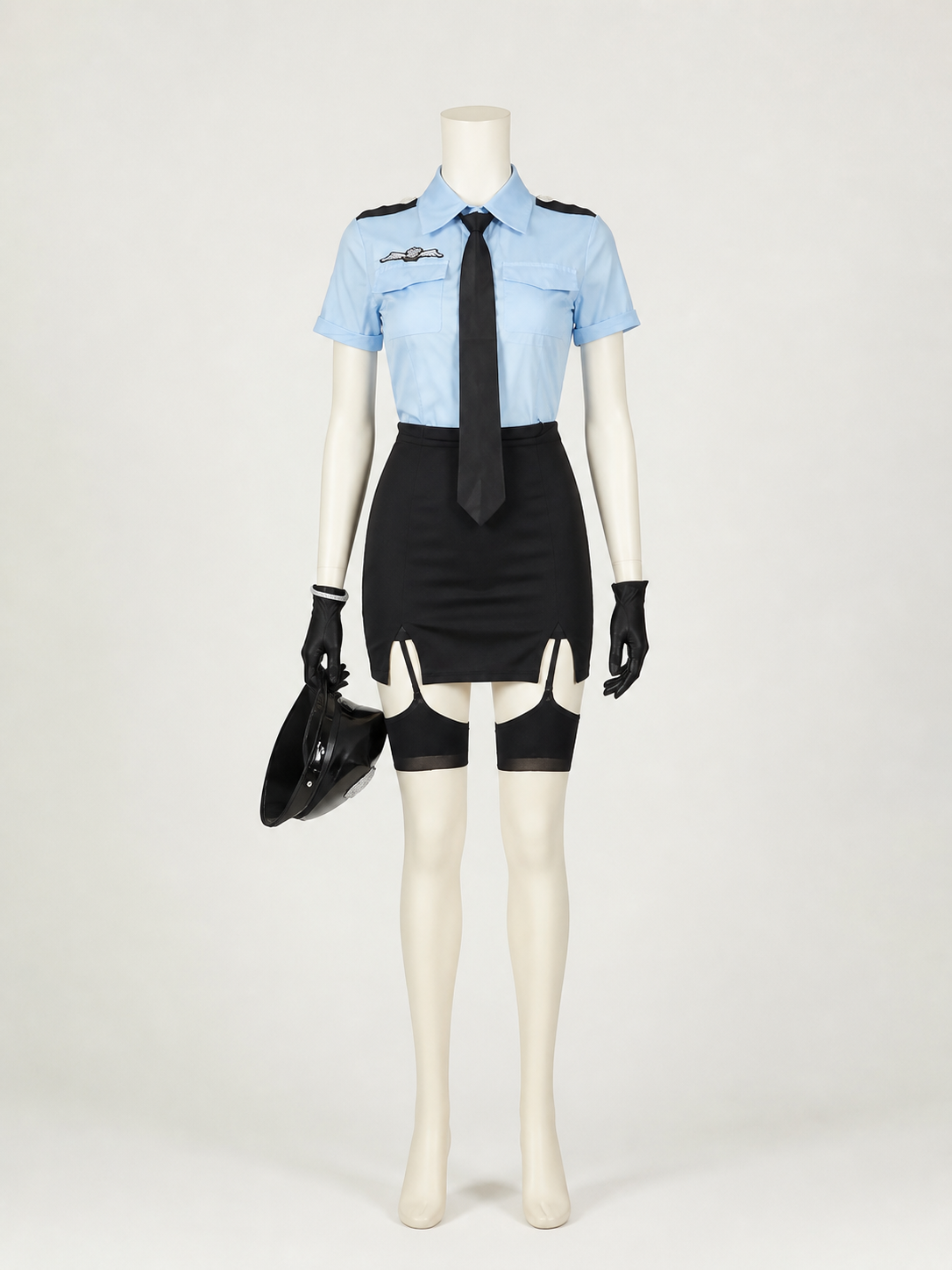 Women's Police Officer Costume Set - Blue Top with Black Skirt and Accessories Costume Accessories detail