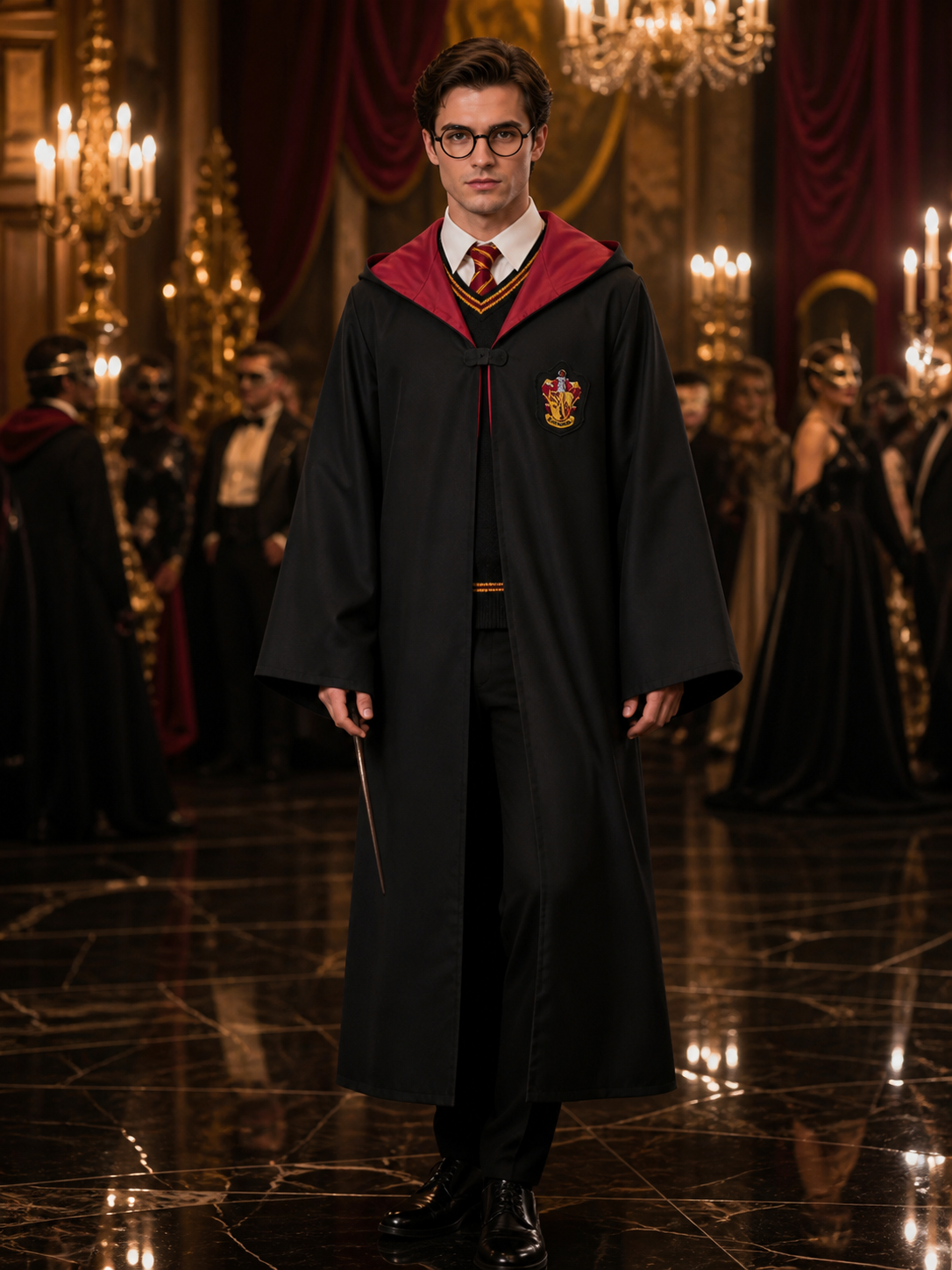 Harry Potter Gryffindor Robe Costume Set With Hat, Tie, Scarf, Wand & Glasses Costume Headwear detail