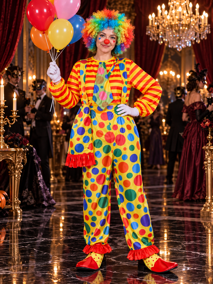 Adult Clown Costume, 11 Pieces, Polka Dot