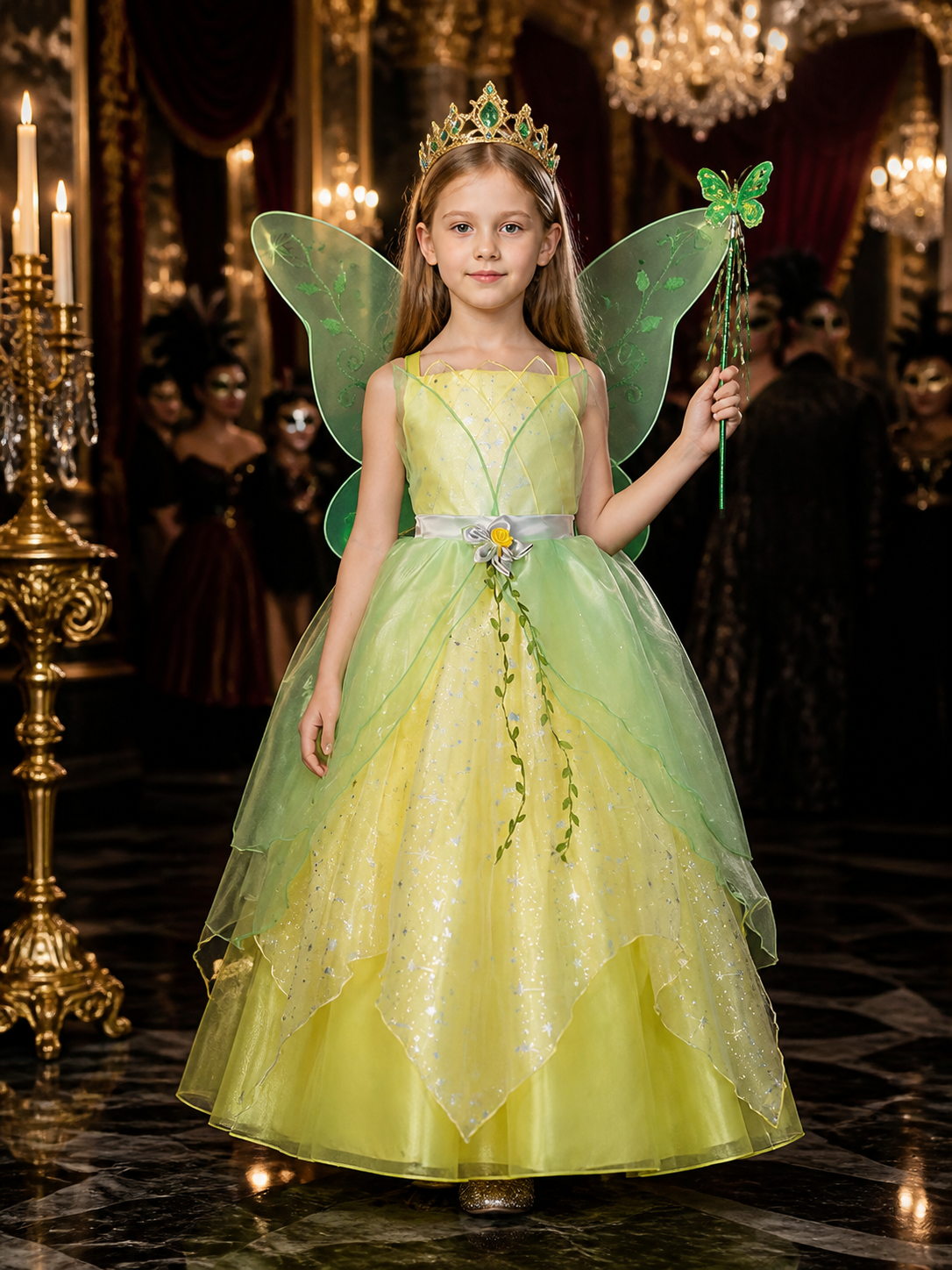 Girls Fairy Princess Costume Dress with Sparkling Tulle and Leaf Vine Pattern Costume Dresses detail