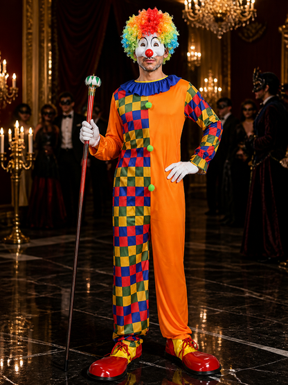Checkered Clown Costume for Cosplay, Masquerades, and Halloween