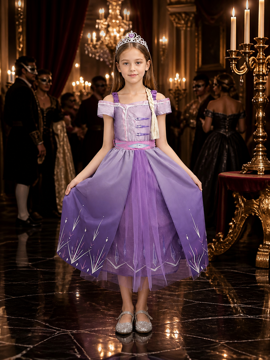Girls Princess Fairy Tale Costume Dress, Purple Pink Tulle with Star Pattern Costume Dresses detail