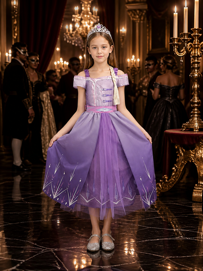 Girls Princess Fairy Tale Costume Dress, Purple Pink Tulle with Star Pattern Costume Dresses detail