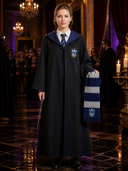 Ravenclaw-Themed Hooded Wizard Robe 3-Piece Costume Set with Tie and Scarf Costumes detail