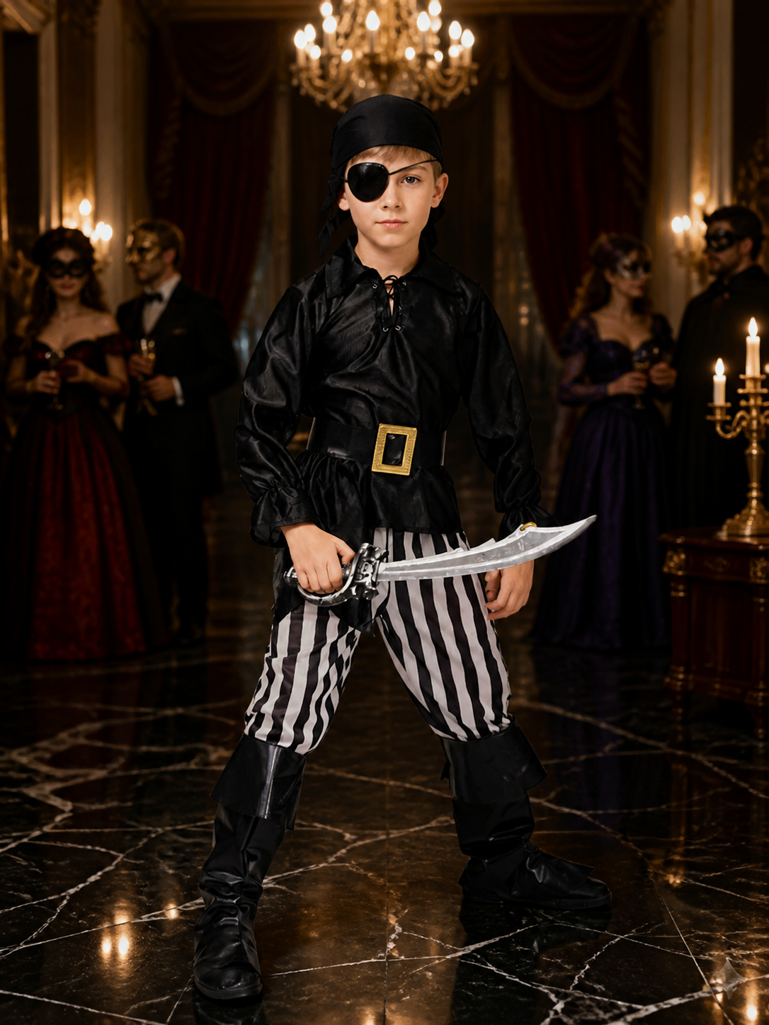 Boys Pirate Halloween Costume Set, Includes Belt and Eye Patch Costumes detail