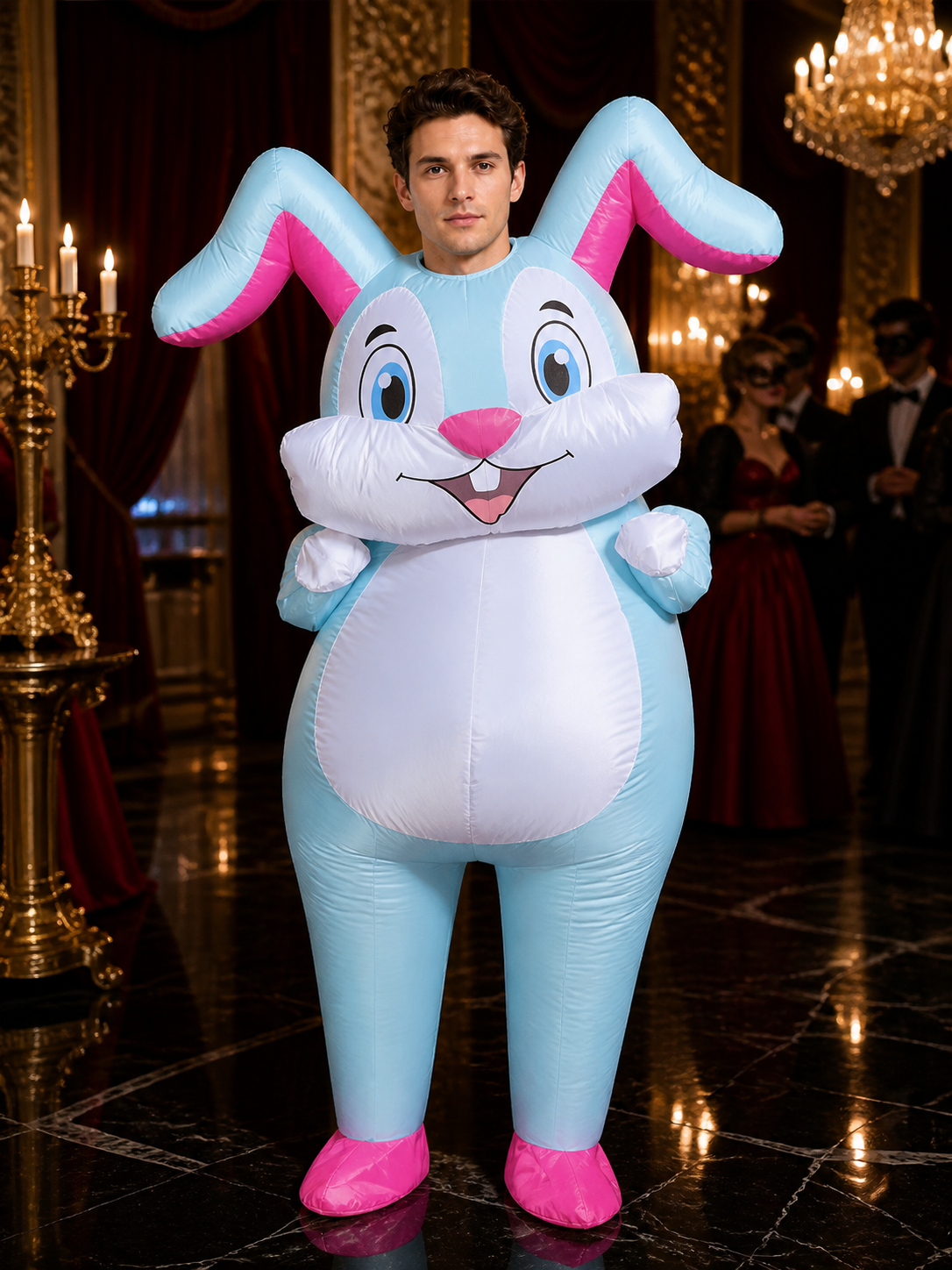 Unisex Cartoon Blue Rabbit Inflatable Costume, Easter Bunny Outfit for Party Costumes detail