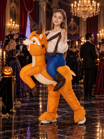 Inflatable deer costume orange with antlers and white belly