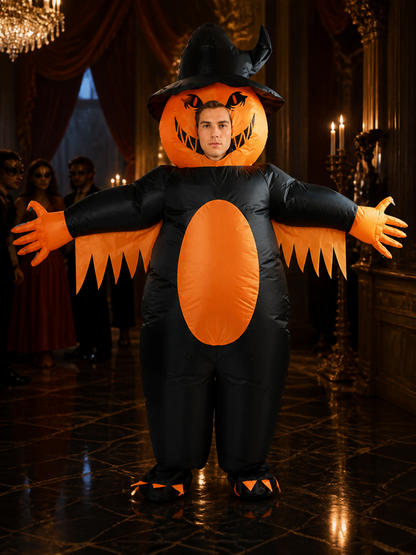 Inflatable Pumpkin Wizard Costume - Black & Orange Halloween Jumpsuit Costumes detail