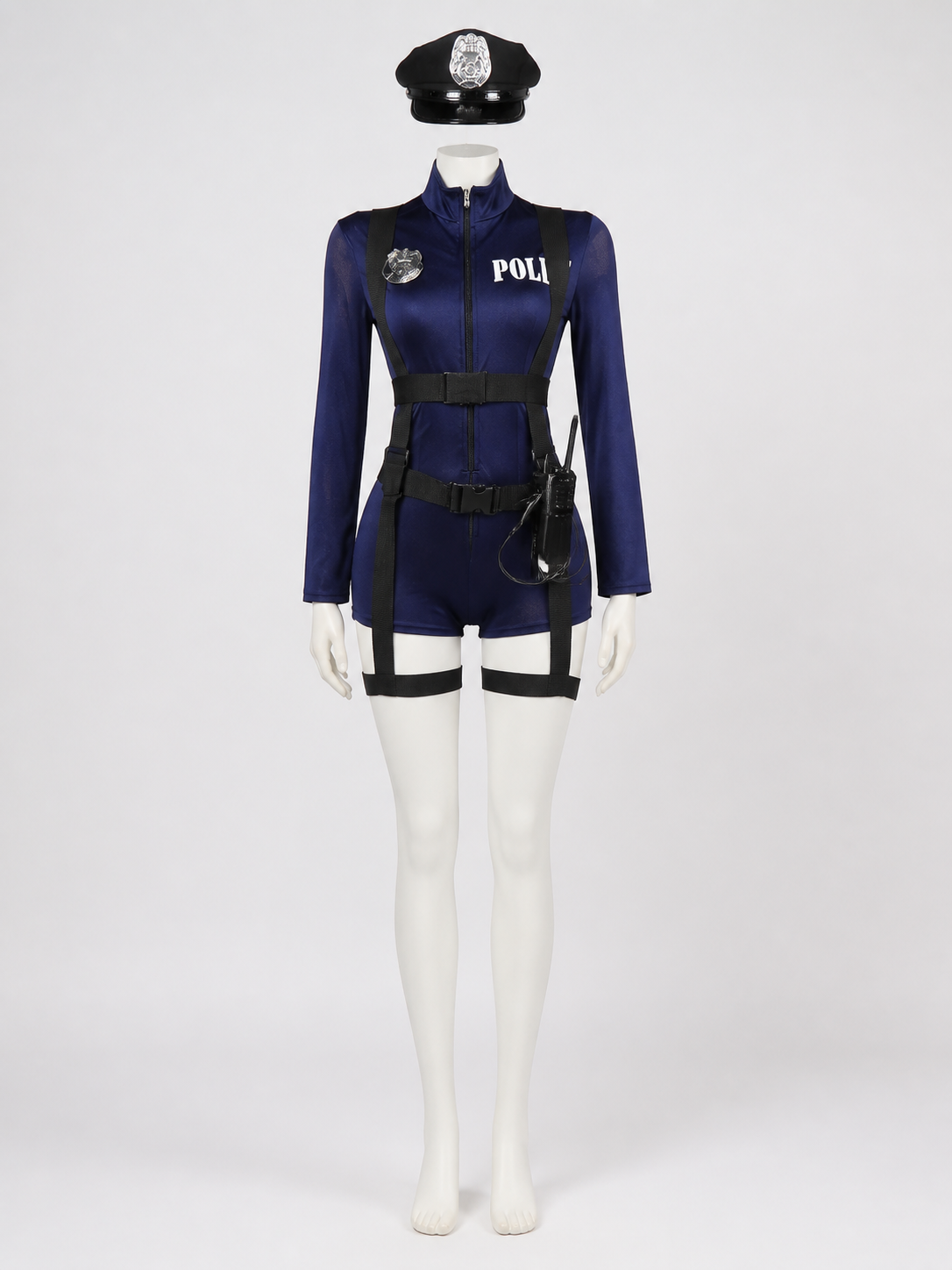 Police Costume Set with Dark Blue Jumpsuit, Hat and Prop Radio Cosplay Outfit Costume Headwear detail