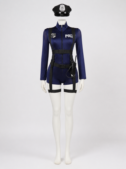 Police Costume Set with Dark Blue Jumpsuit, Hat and Prop Radio Cosplay Outfit Costume Headwear detail
