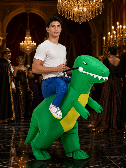 Adult Inflatable Dinosaur Costume, Green with Yellow Belly and White Teeth Costumes detail