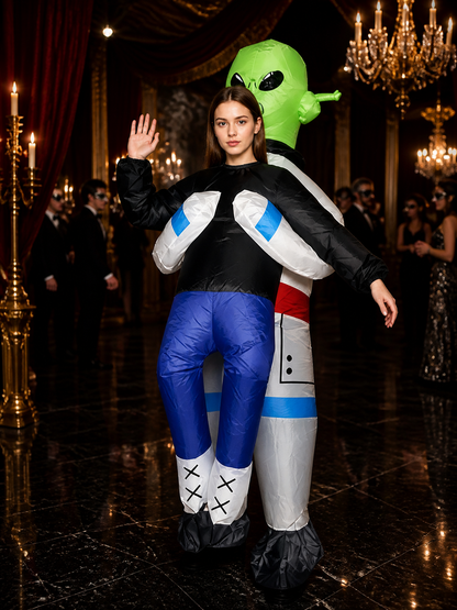 Adult Alien Bodysuit Costume, Black Blue White with Green Head and Black Eyes Costumes detail