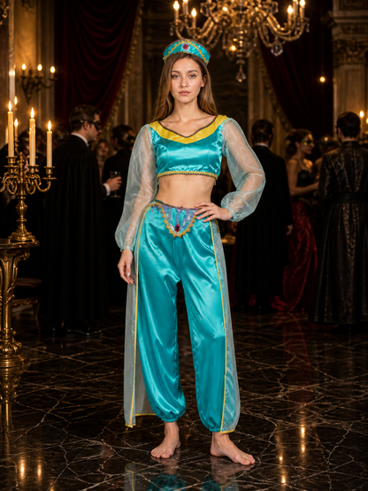 Aladdin Princess 3-Piece Costume Set, Turquoise Top, Pants And Headpiece Costume Headwear detail