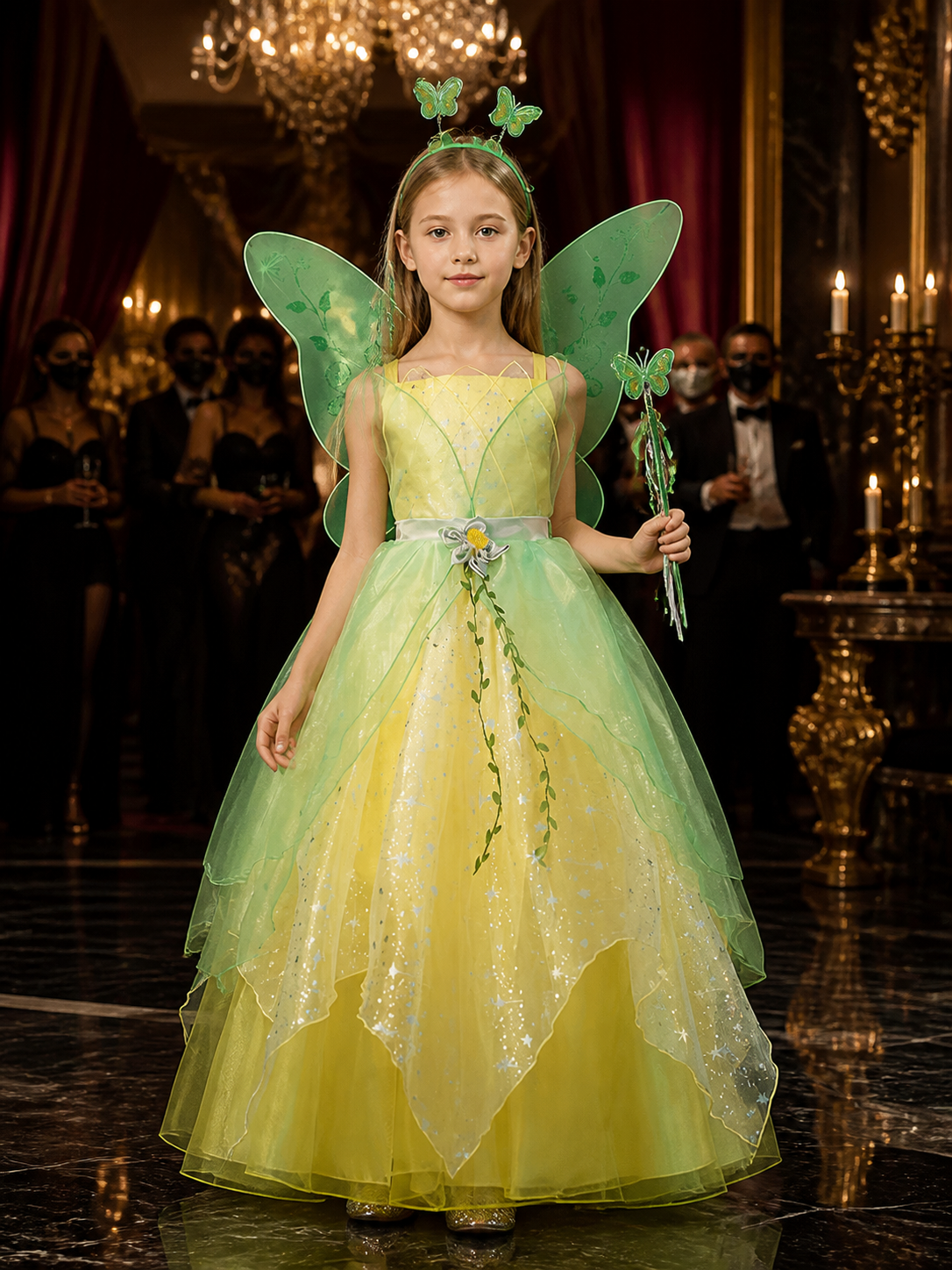 Girls Fairy Princess Costume Dress With Green Wings And Sequined Tulle Skirt Costume Dresses detail