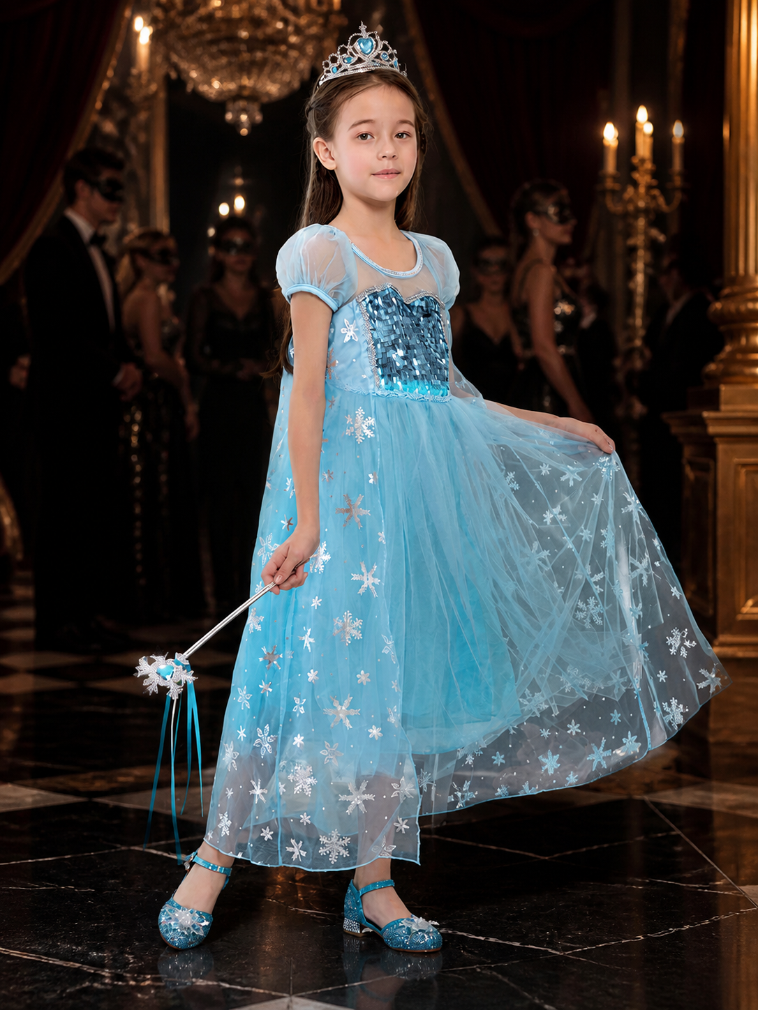 Girls' Ice Princess Costume Dress, Sequin Snowflake Tulle Gown