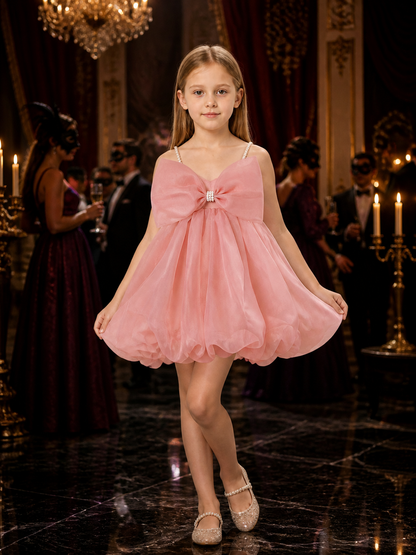 Baby Girls' Dusty Pink Princess Dress with Layered Tulle Skirt and Rhinestone Costume Dresses detail