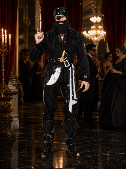 Pirate Costume with Faux Beard and Eyepatch Costumes detail