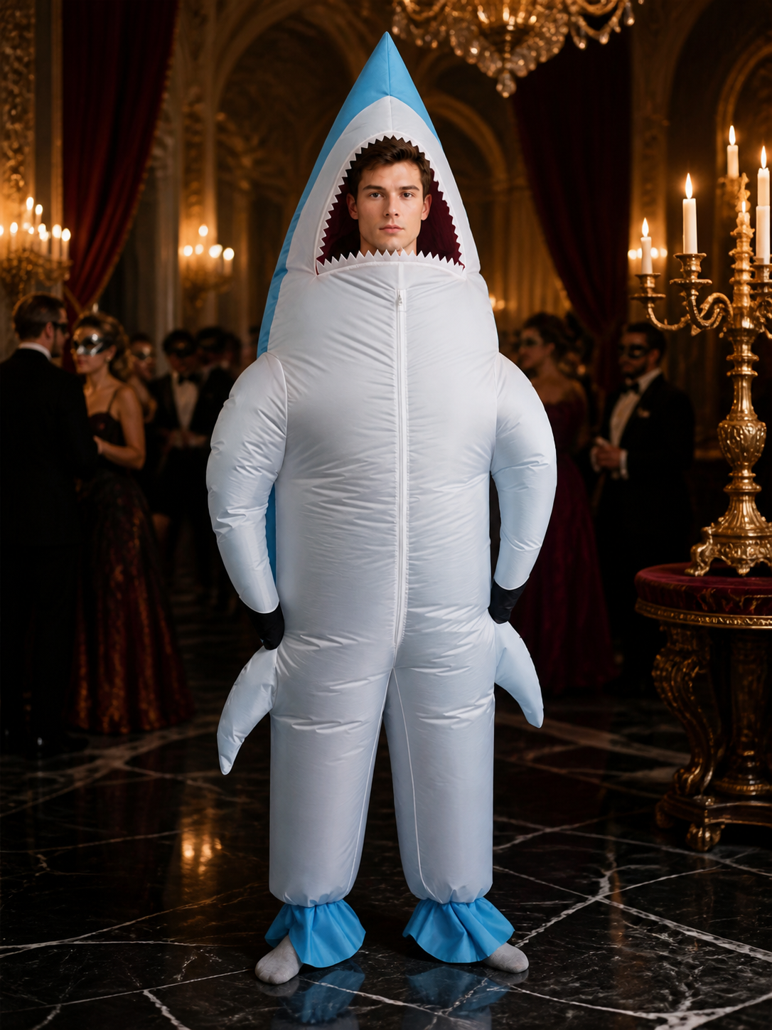 Shark Costume Jumpsuit with Fins and Teeth, Halloween Outfit for Adults Costumes detail