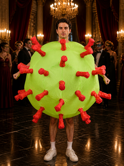 Unisex Fluorescent Green Inflatable Bodysuit Costume with Red Tubular Costumes detail