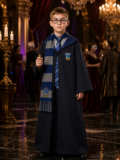 Children's Ravenclaw Wizard Robe Costume Set with Tie, Scarf, Glasses and Wand Costume Accessories detail