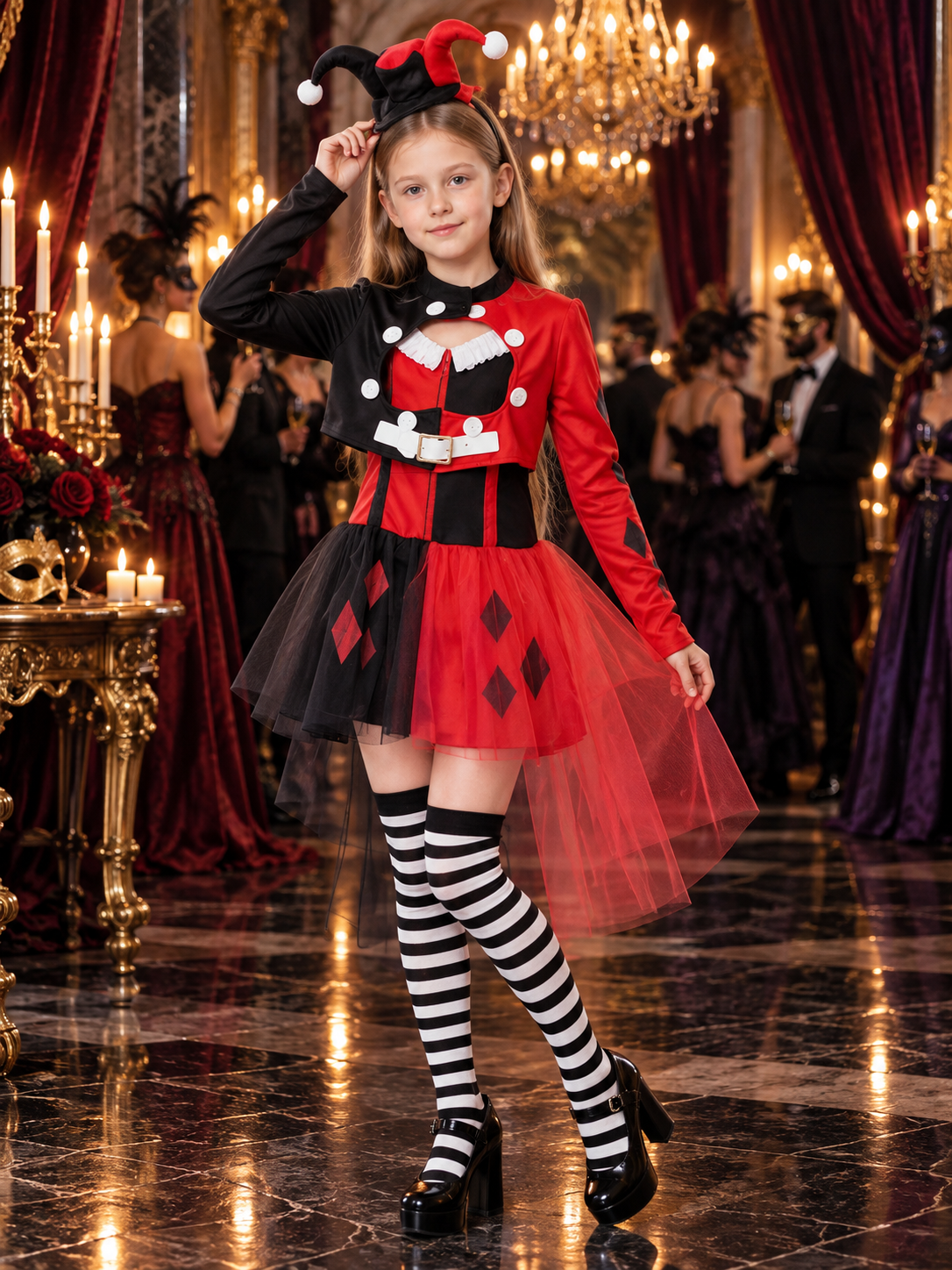 Polyester jester costume with headpiece