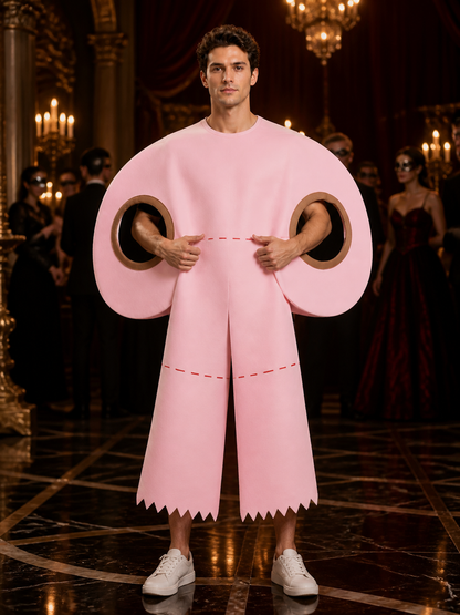 Unisex Pink Scissors Costume Jumpsuit, One-Size Halloween Cosplay Outfit
