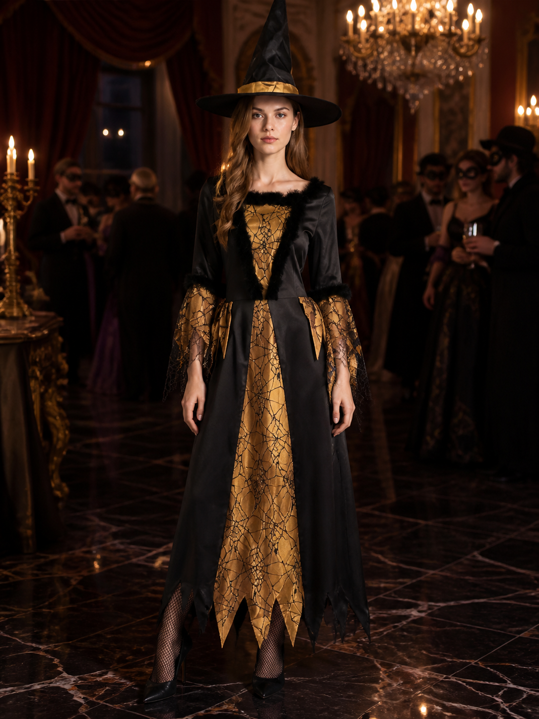 Black and Gold Witch Costume for Halloween Costumes detail